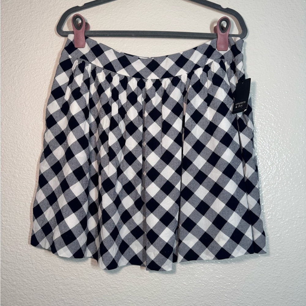 crown & ivy Navy and White Gingham Circle Skirt